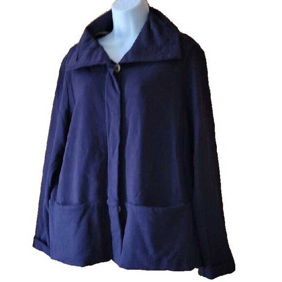 Lands' End Sweatshirt Jacket Navy L Button Front 14-16 Solid Casual Pockets - Picture 3 of 11